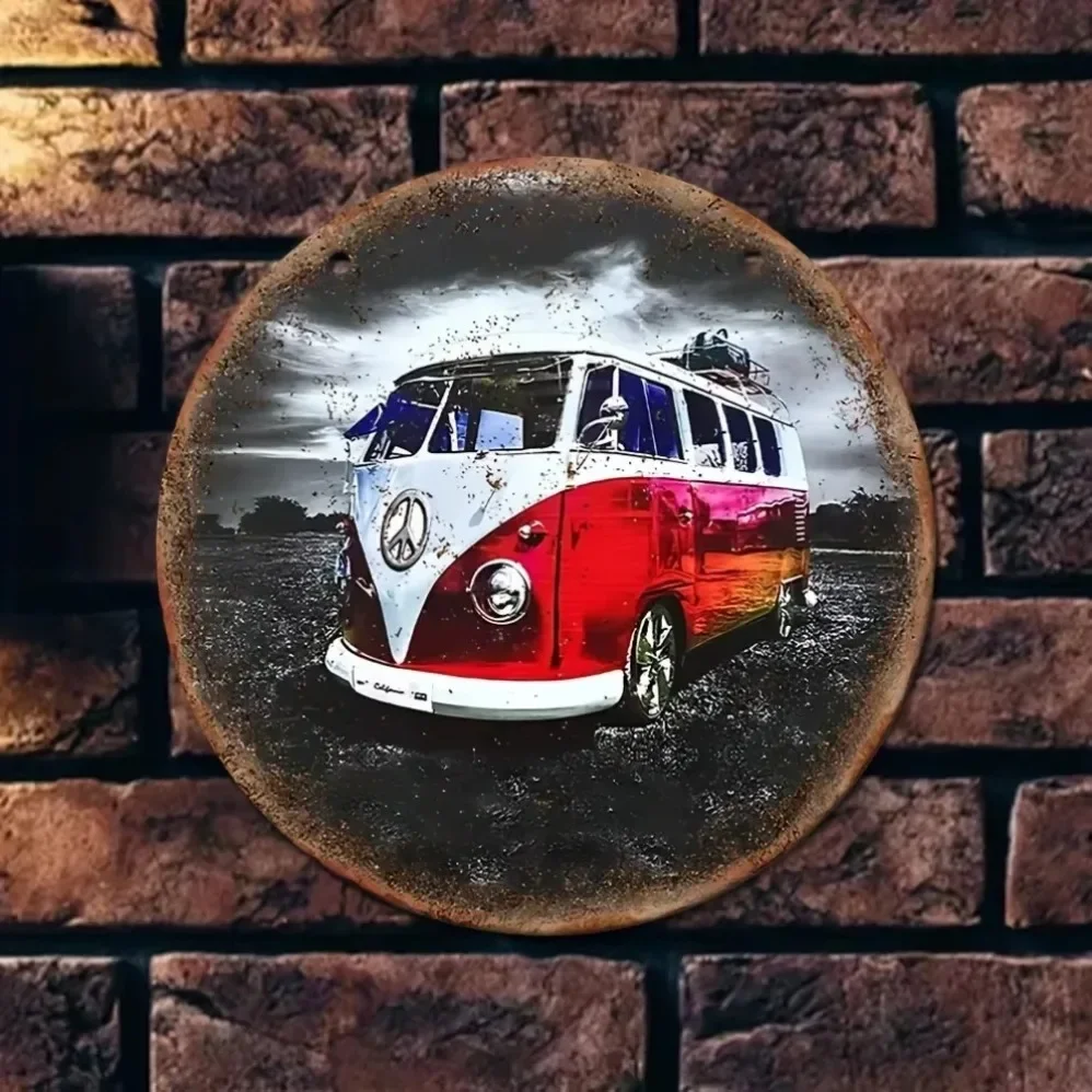 Arte de metal al aire libre, letrero de furgoneta de camper vintage, multiusos, colgante de pared de metal preperforado perfecto para decoración artística al aire libre