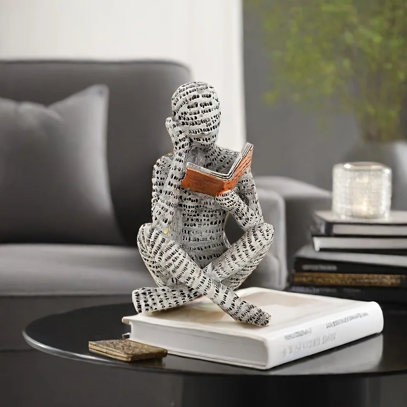Modern Abstract Reading Figure Desktop Ornament Resin Home Decor for Bedroom Desk Office Birthday Gift Festival Party Decoration