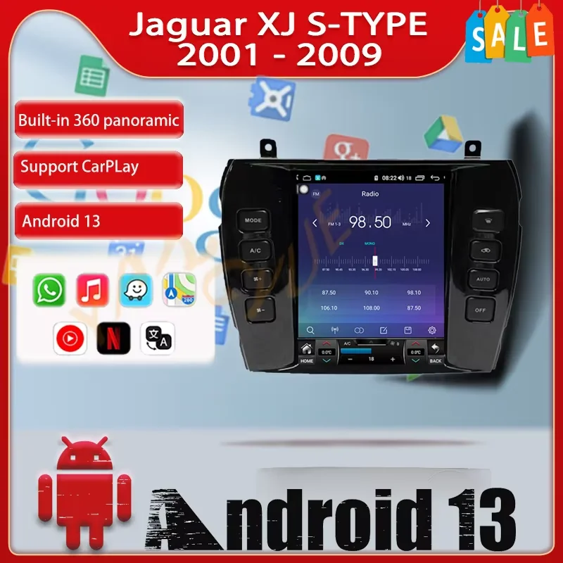 Reproductor Multimedia con GPS para coche, Radio estéreo con Android, DVD, Carplay, Audio automático, Para Jaguar XJ S-TYPE 2001