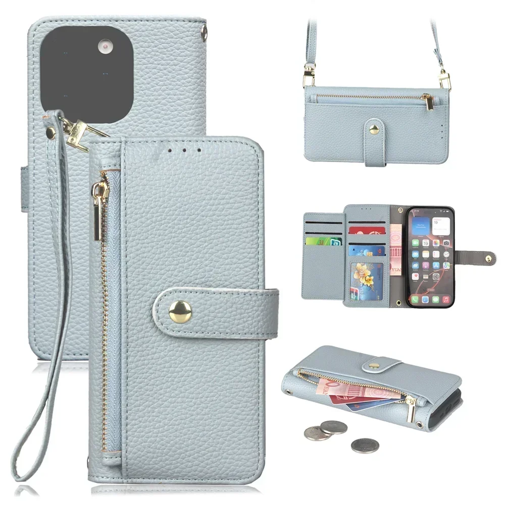 

Zipper Purse Wallet Crossbody Phone Case for iPhone 17 Pro Max 16e 16 15 14 13 12 Wrist Strap Shoulder Strap Crad Holder Cover