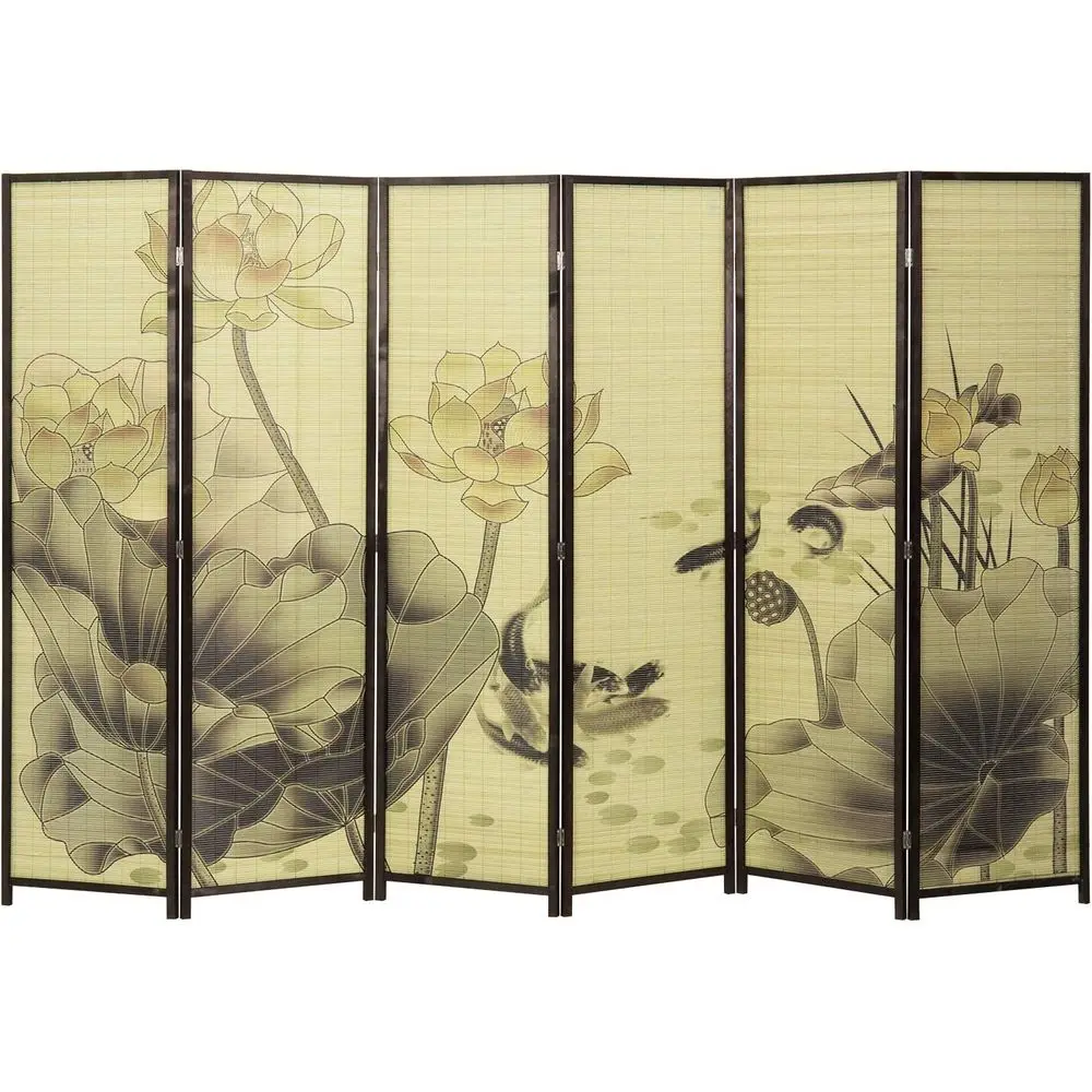 

Decorative 6-Panel olding Room Divider Bamboo Sn with Chinese Calligraphy Design, 6T reestanding Room Partitioner with k Brown W