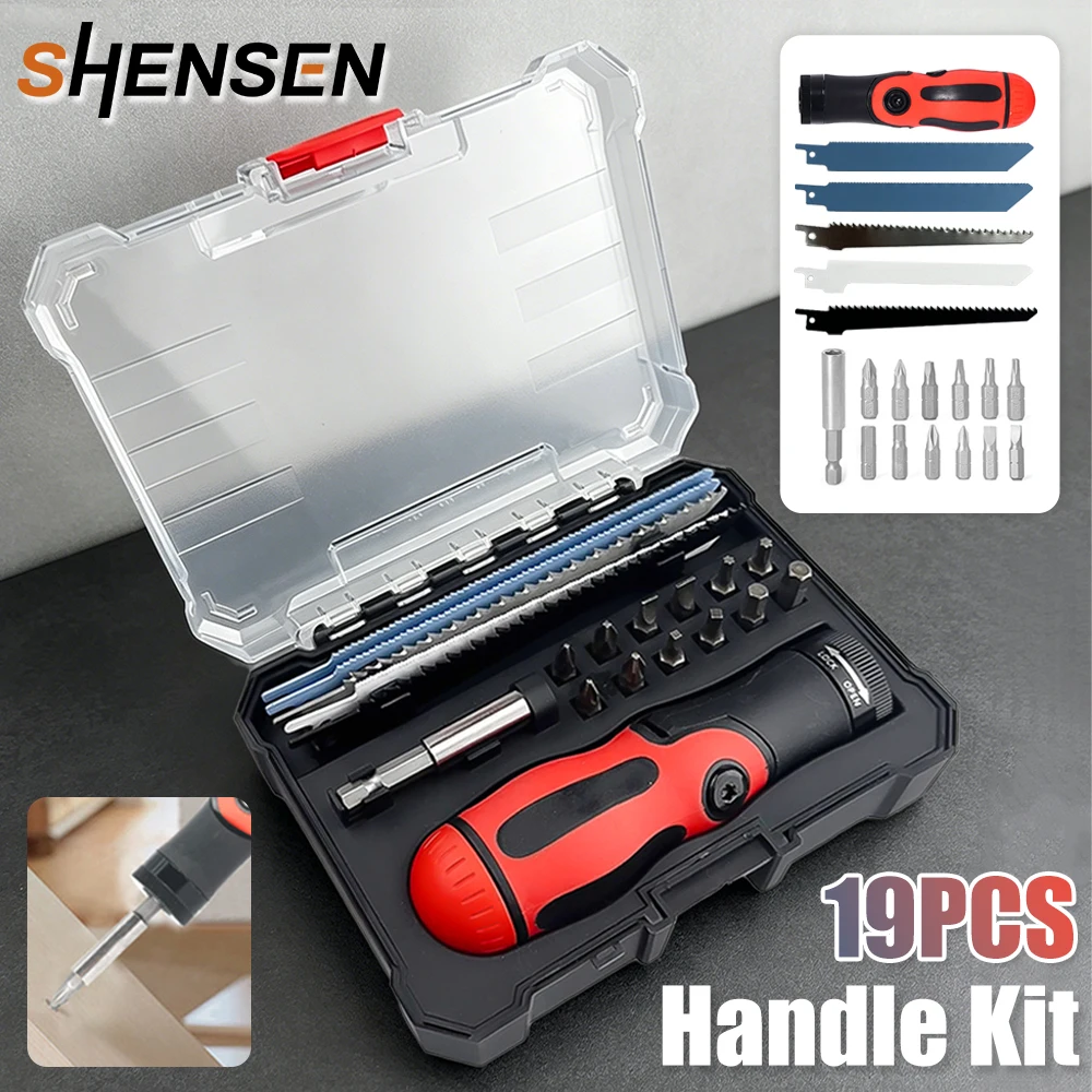 19Pcs Manual Hand Saw Set Reciprocating Saw Blades Multifunctional Screwdriver Bit Handle for Wood Metal Plastic Pipe Cutting