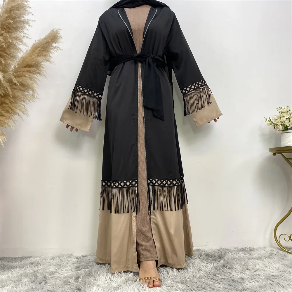 New Muslim Ramadan Flow Sue lace patchwork long dress for women Dubai Turkish fashion zipper dress Abaya Arab Islamic loose eleg