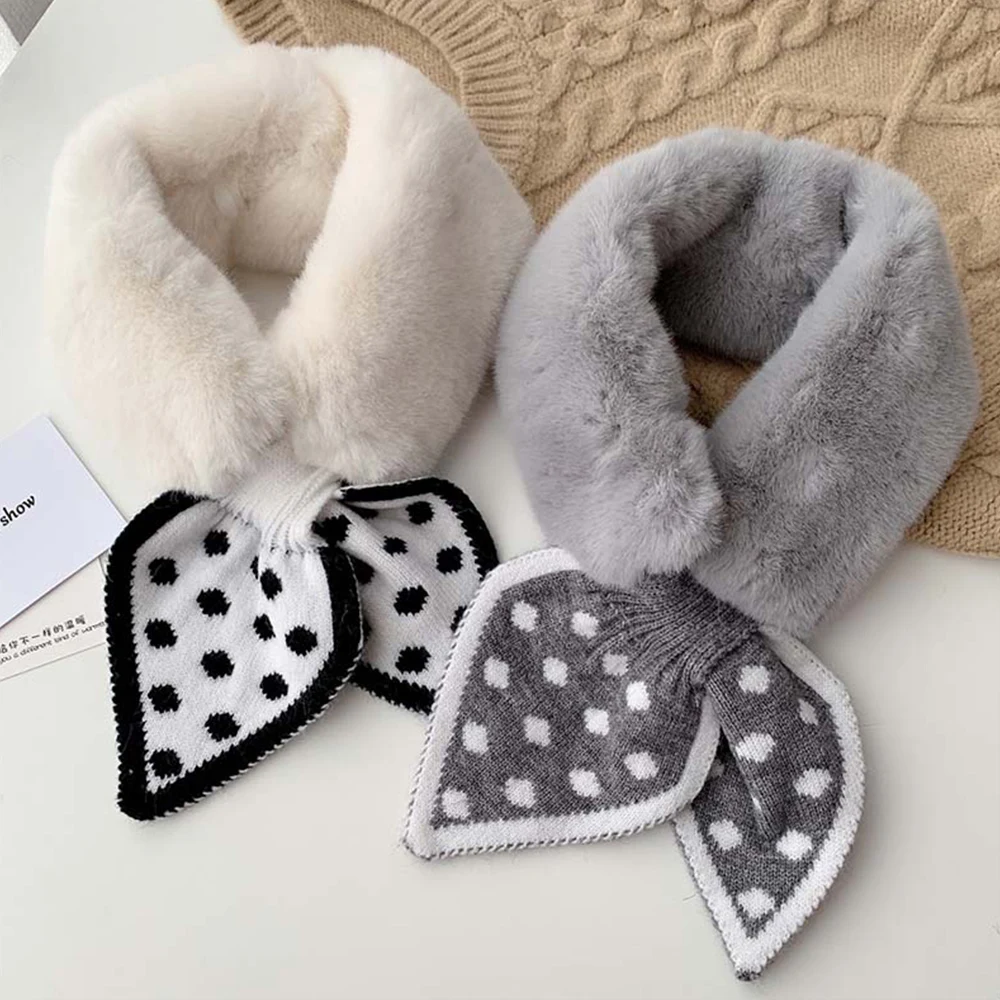 2023 Korean Winter Faux Rabbit Fur Scarf Women Soft Plush Women\'s Scarf Winter Knitted Neck Collar Neck Warmer Shawl Cross Scarf