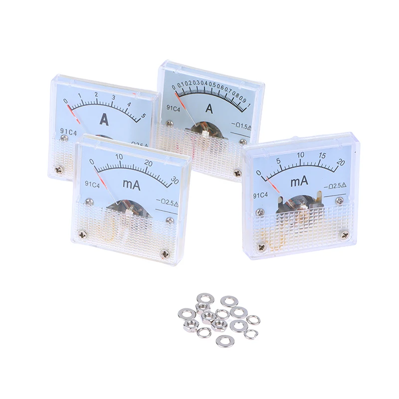 1pc Analog Ammeter Milliammeter Panel AMP Current Meter Gauge 91C4 DC 20mA 30mA 500mA 1A 2A 5A 10A