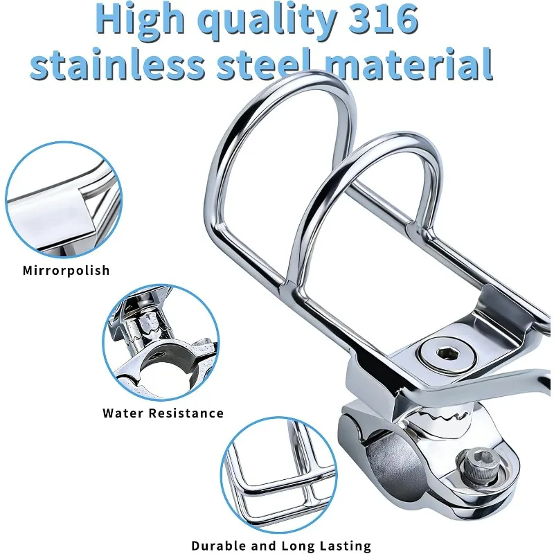 2Pcs Boat Fishing Rod Holder 316 Marine Stainless Steel 360 Degree Rotating Clamp On Rail Mount for 25mm 32mm Tube Yacht Kayak