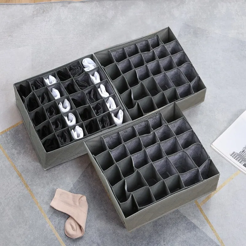 1pc Black 30 Grids Underwear Organizer Foldable Cabinets Drawer Underwear Divider Storage Box Hard Bra Socks Closet Storage