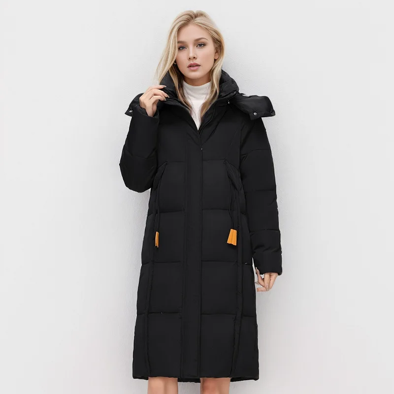 Coat Long Parka Women Thick Warm Hooded Pocket Jackets Zipper Solid Casual Spliced Loose Cotton Parkas Lady Winter 2024