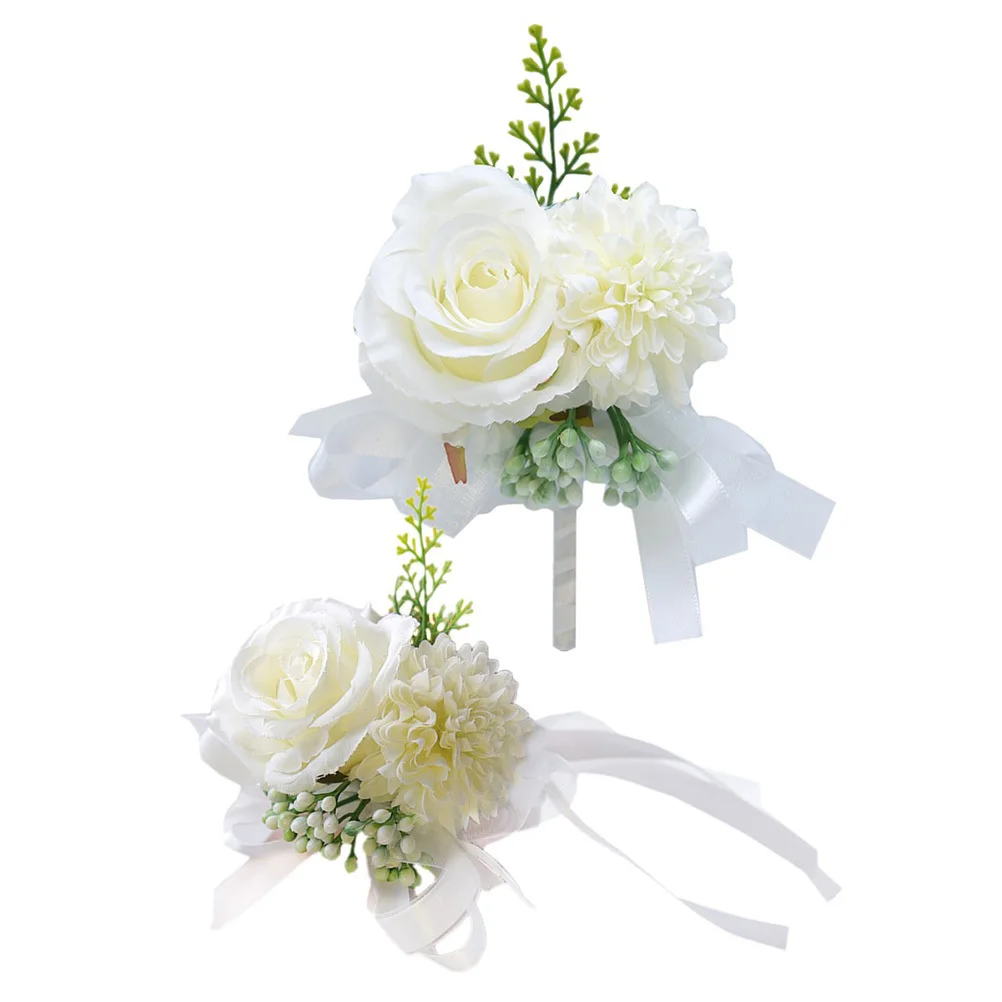 1 مجموعة 1 مجموعة زهرة اصطناعية بروش زهور المعصم لحفل زفاف العروس وصيفة الشرف حفلة واقعية الصدار ديكور محاكاة الأزهار #5