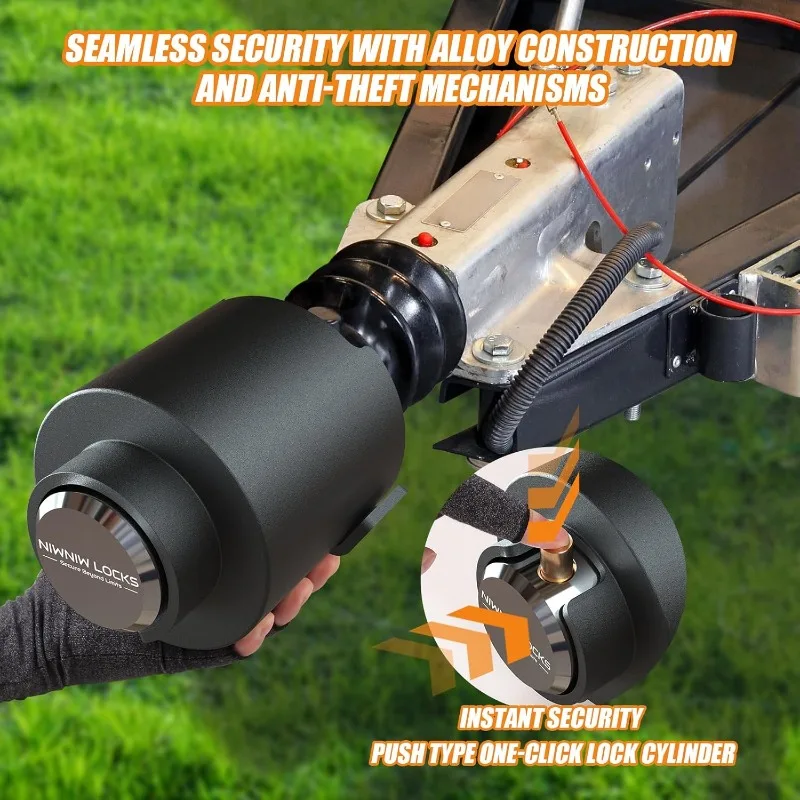 home.2-5/16" Kunci Halangan Trailer Tugas Berat - Coupler Bola & Rantai Pengaman Anti Maling, RV Perjalanan/Kemping Pop-Up/Perahu/Truk/Sepeda Motor