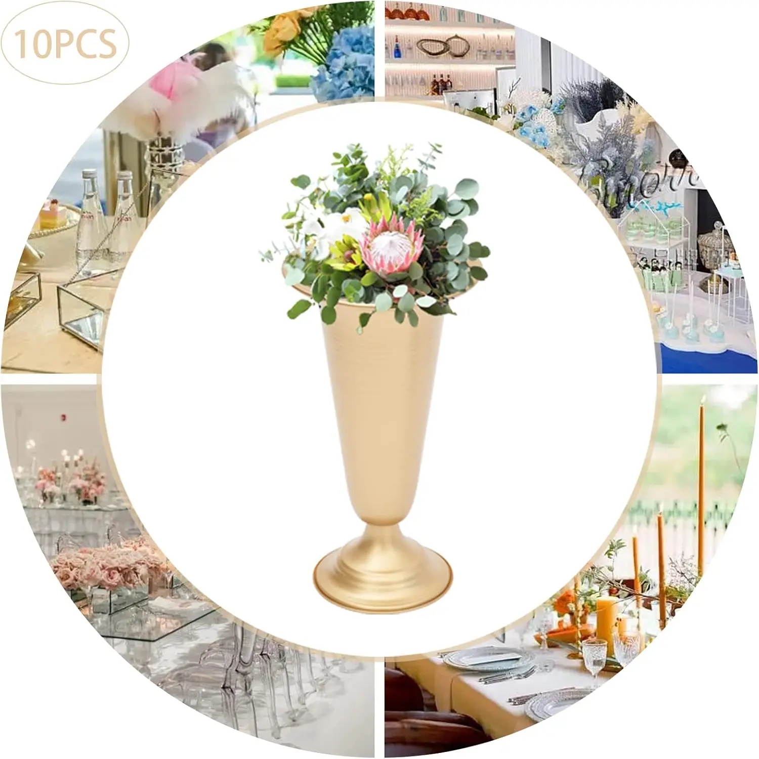 Cncest 10 pezzi vaso in metallo fiorito elegante centrotavola matrimonio vaso per la decorazione della festa nuziale, fiore artificiale alto 25 cm/9,8 pollici