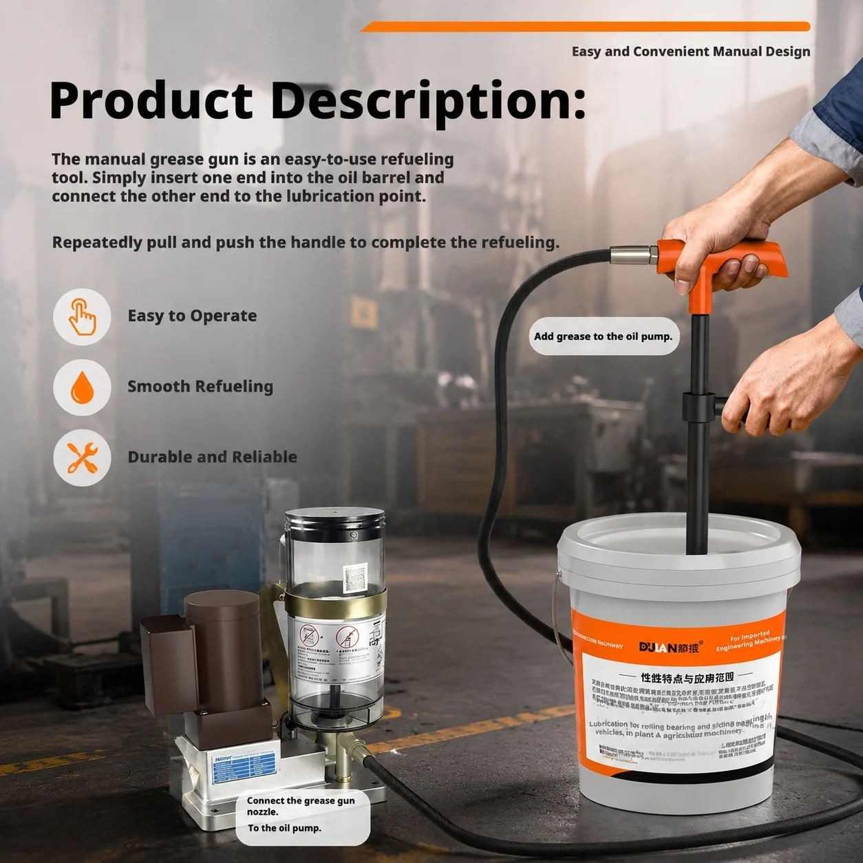Compact Manual Oil Applicator: 60 MPa Steel Wire Hose, G1/8
