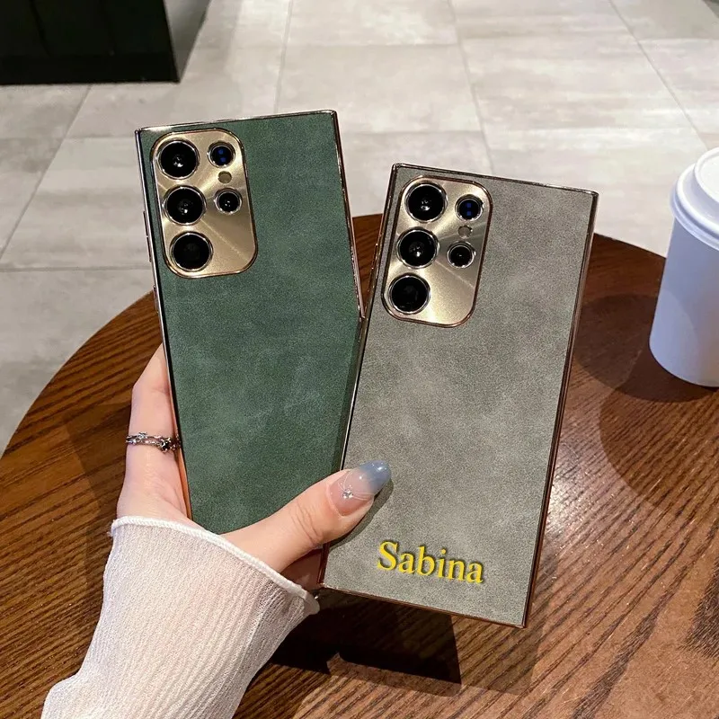 

Luxury Leather Engraved DIY Case For Samsung S25 Ultra S24 S23 S22+ S25 Plus Personalized Custom Letter Name Back Cover