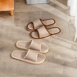 Universal Hotel Slippers Thick Soled Solid Linen Slippers Set Sanitary Party Home Guest Use Footwear Wholesale Open Toe