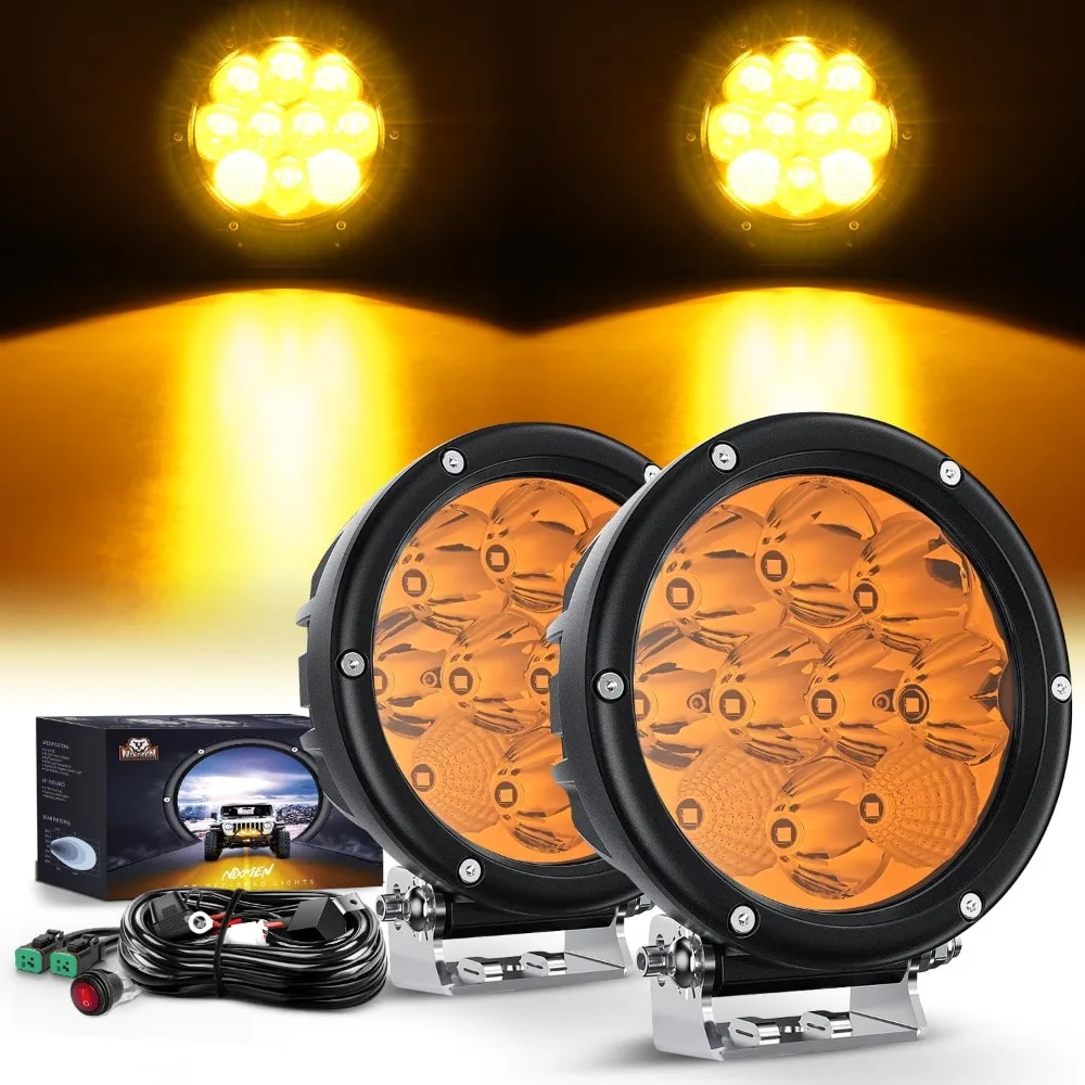 

5.7 Inch 50W Amber LED Driving Light Round Yellow Fog Spot Flood Combo with 16AWG Wiring Harness IP68 Waterproof