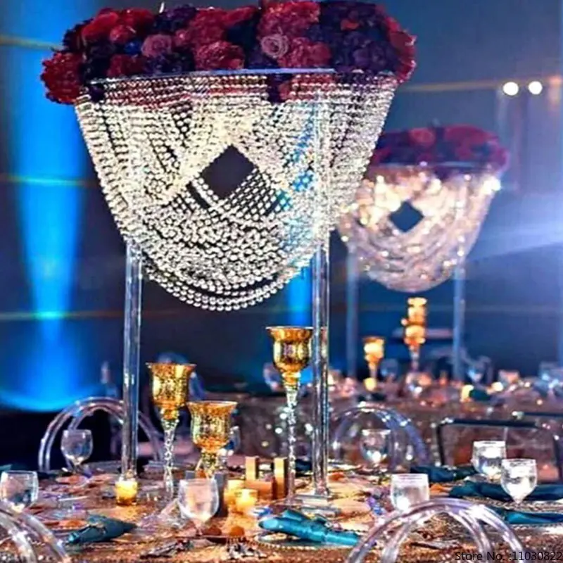 

Wholesale 2/10 sets 60CM Tall Wedding Table Centerpiece Flowers Rack Acrylic Road Lead Crystal Event Party Home Decoration