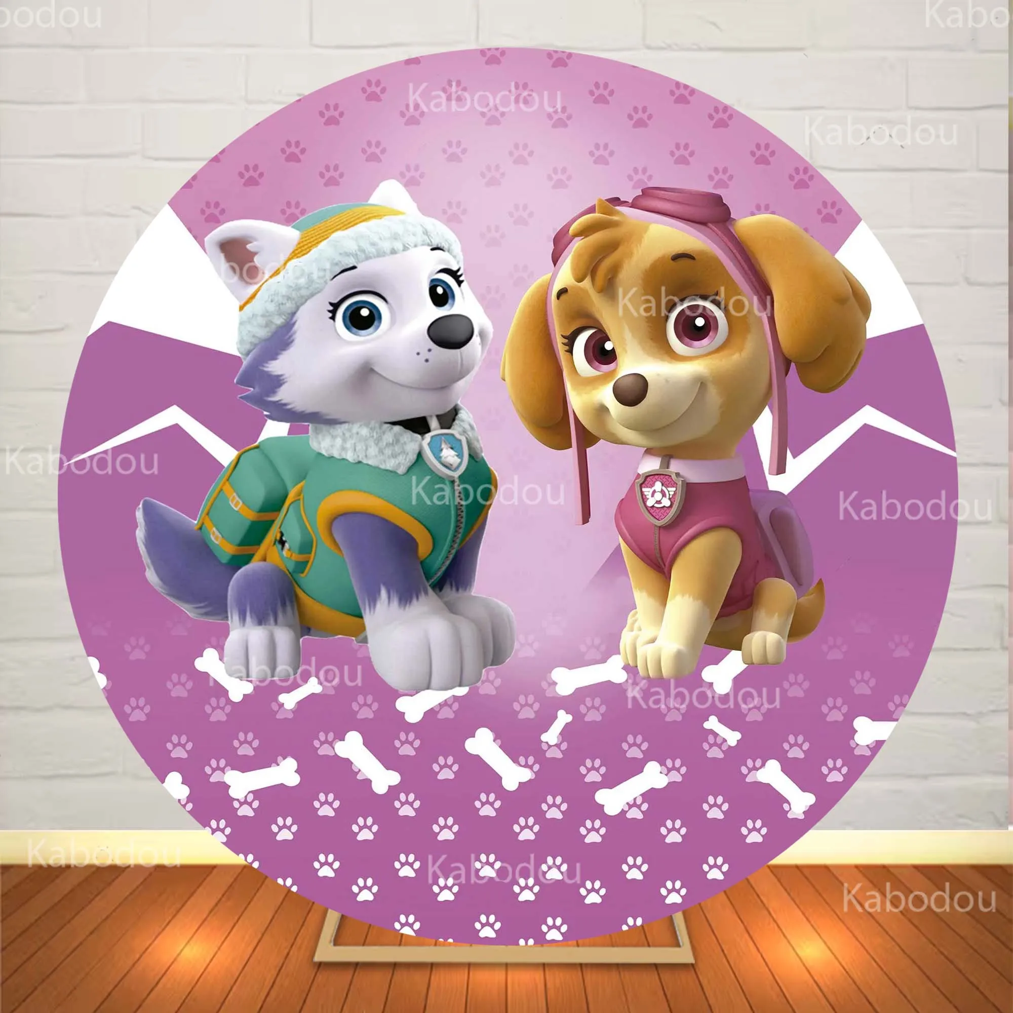 Paws Patrols Backdrop Round Birthday Party Cartoon Dogs Sky Decoration Baby Shower Photography Background Circle Studio Prop