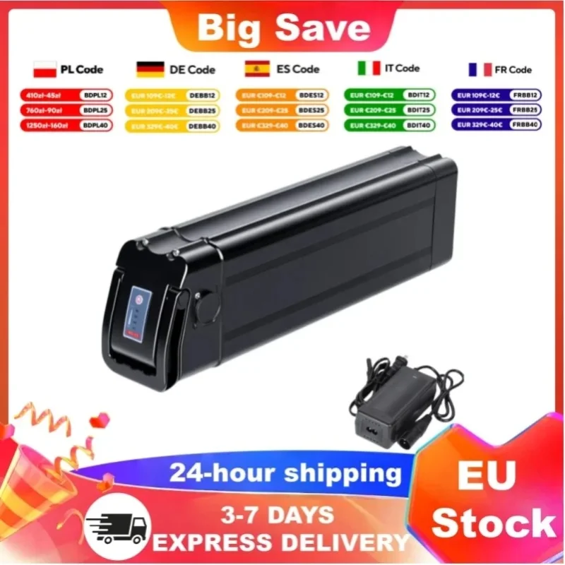 36V 48V 20Ah 25Ah 15Ah E-Bike-Akku, Ersatzakku für Hitway BK3 BK5 BK6 BK8 BK11 BK37 COLORWAY BK6 Elektrofahrrad, Eingebautes BMS + Gratis Ladegerät