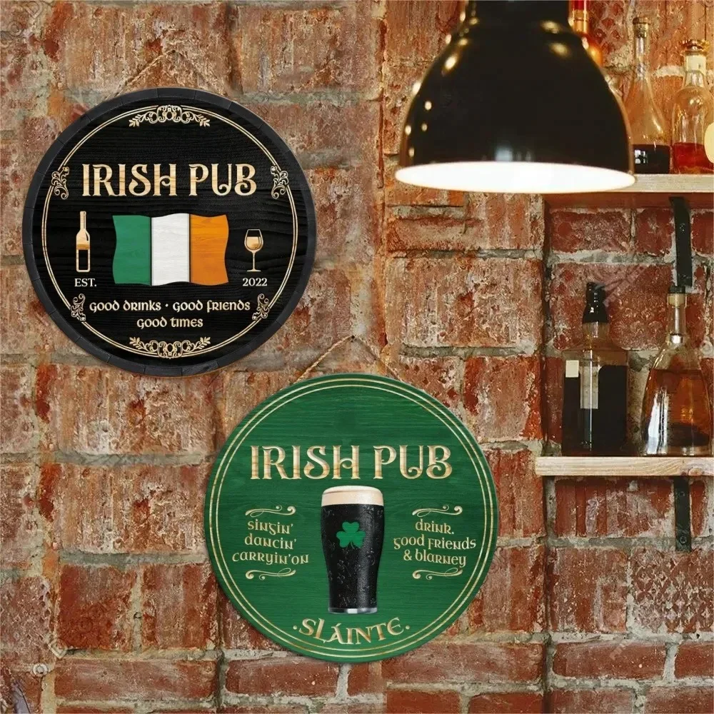 Retro Decorated Street Saint Patrick's Day Irish bar circular wooden sign, lucky grass sign, suitable for family bistro business