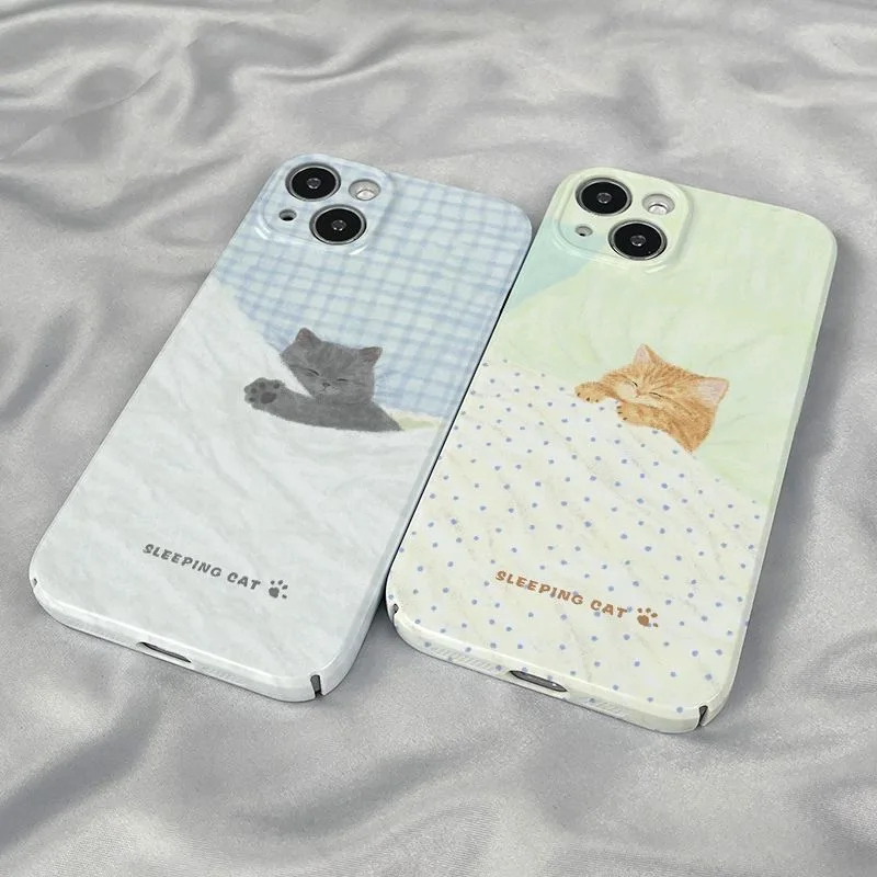 Korean Ins Cute Healing Sleeping Cats Phone Case for Samsung Galaxy S20 S21 S22 S23 FE Plus Ultra 4G 5G Glossy Film Hard PC