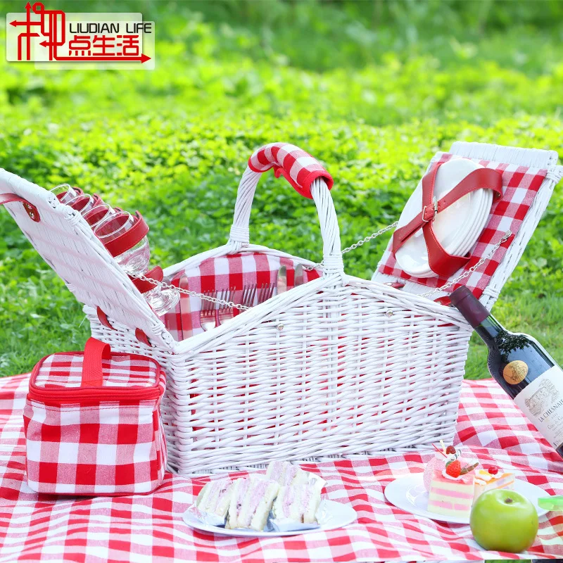 Cestino portaoggetti per alimenti intrecciato in salice da campeggio - Cestino da picnic per gite in famiglia - Cestino portaoggetti per alimenti da viaggio in auto