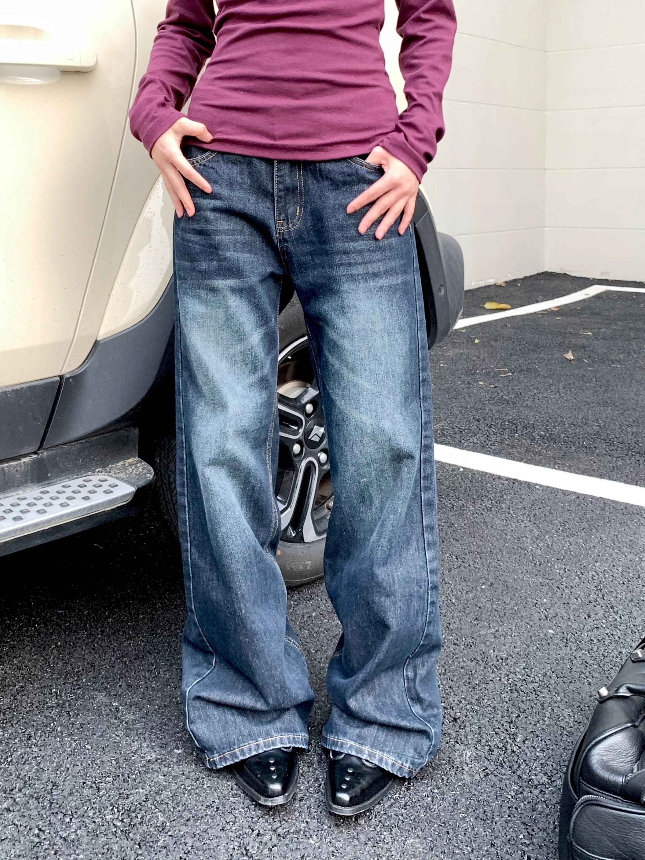 

Американские свободные прямые женские джинсы, повседневные длинные брюки, винтажные джинсы свободного прямого кроя