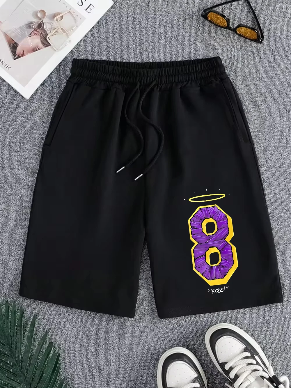 Kobe Numbers 8 Prints Pants Mens Basics High Waisted Wide Knee Length Shorts Summer Oversized Shorts Casual Pocket Male Clothes