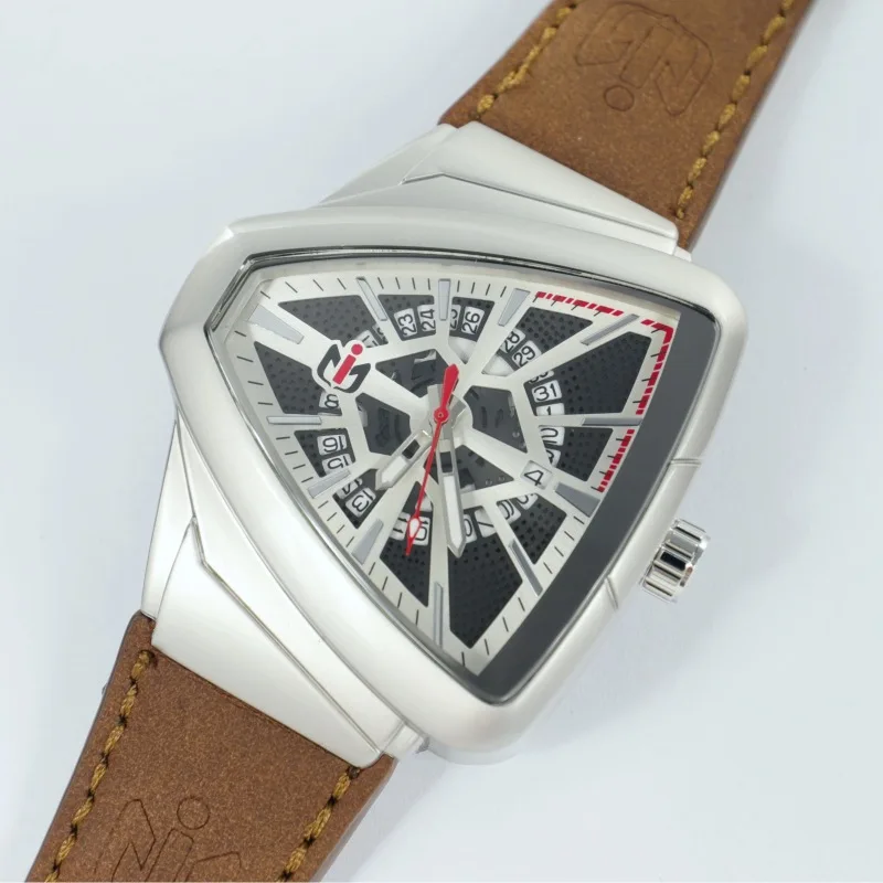 NEPIC Men Quartz Watch Hollow Triangle Dial Skeleton Gold Sliver Clock Male Luxury Business Man Reloj Leather Band Wristwatch