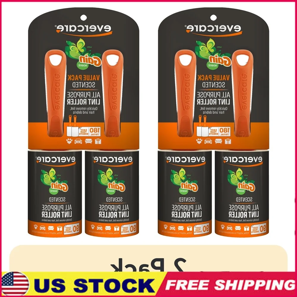 كسب أسطوانة الوبر المعطرة 2-حزمة 90 طبقة صفائح لاصقة الملابس الأثاث شعر الحيوانات الأليفة سهلة المسيل للدموع مقبض مريح