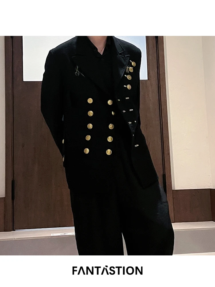 

FANTASTION оригинальное классическое двубортное шерстяное пальто с золотыми пуговицами, куртки унисекс с кисточками, толстые блейзеры в винтажном стиле на каждый день