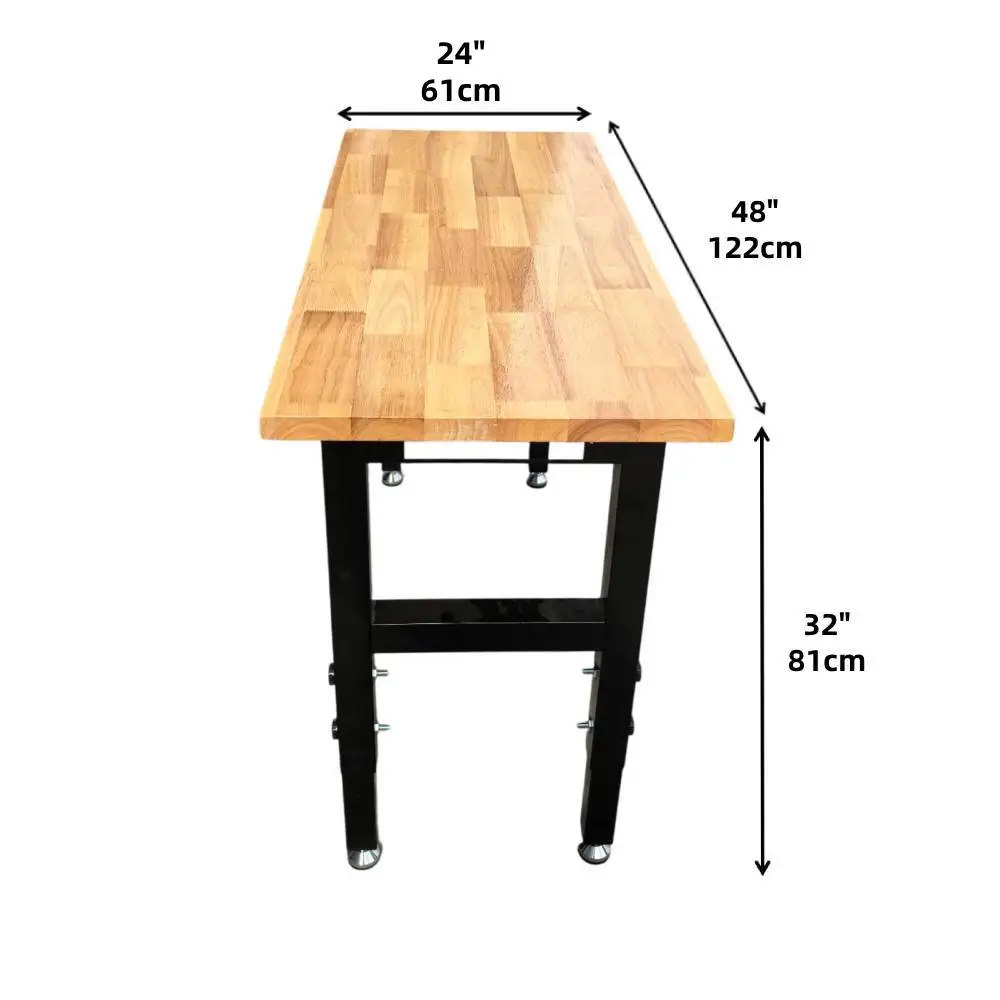 

fs-Adjustable Heavy-Duty Metal Workbench 2000 LBS Load Capacity Rubber Wood Top Power Outdoor Office Home Garage Table！
