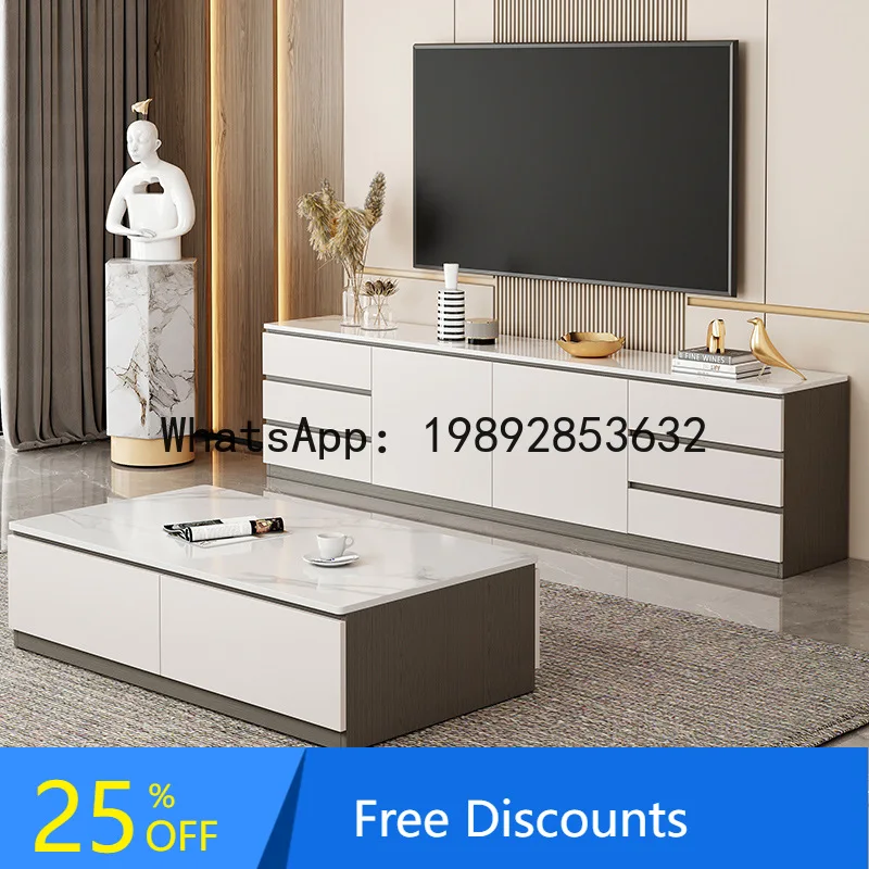 

YFY Modern Minimalist TV Solid Wood Home High Rock Board Countertop Six Drawer Cabinet Living Room Floor Storage Cabinet