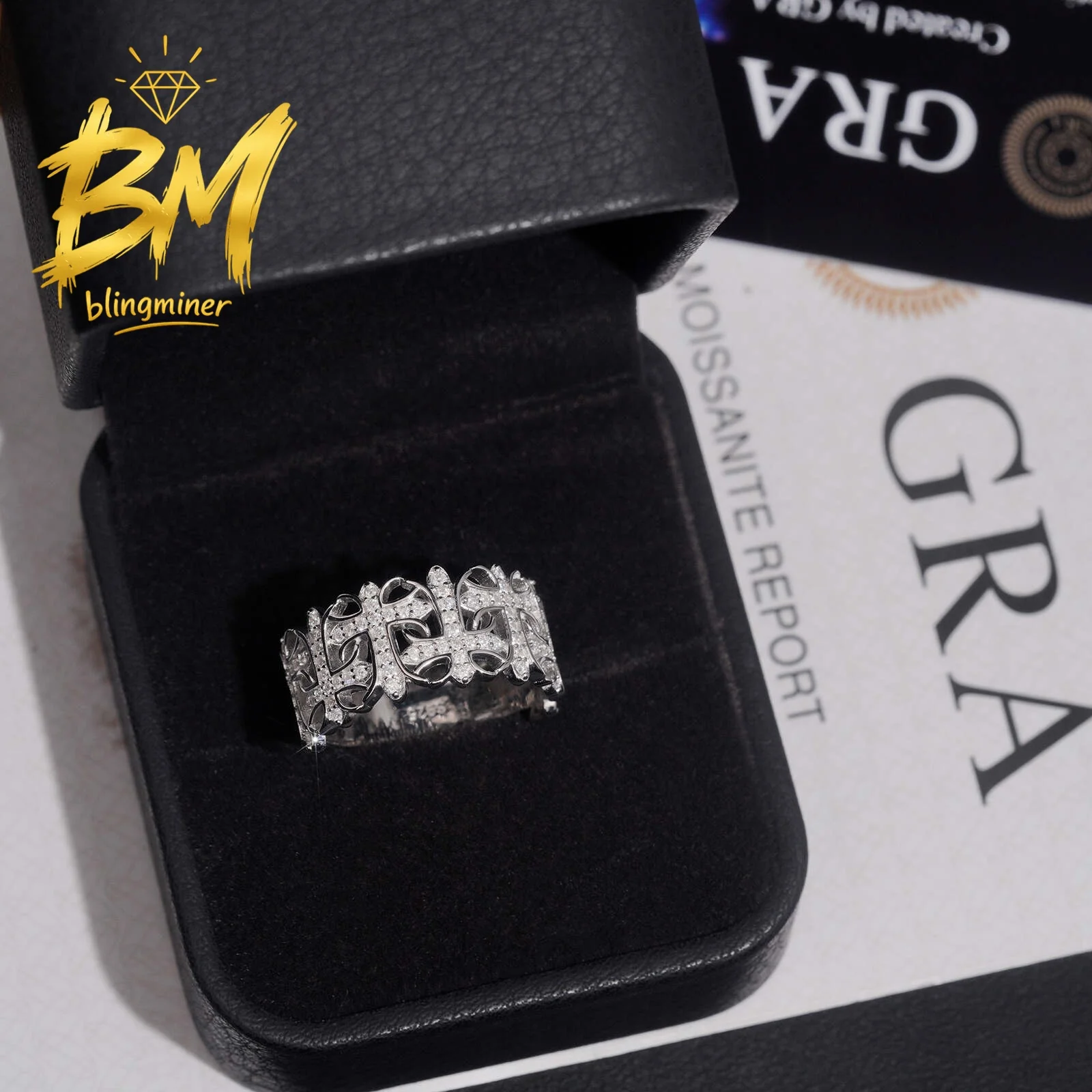 Blingminer Fashion Iced Out Cross VVS Moissanite Rings For Men S925 Silver Finger Jewelry Pass Diamonds Tester Free Shipping