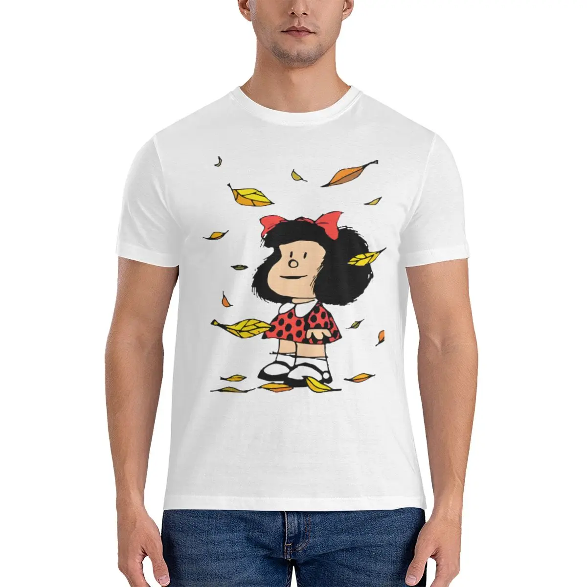 Men's T-Shirt Autumn Leaves Quino Comic Argentino Vintage 100% Cotton Tee Shirt Short Sleeve Mafalda Comic T Shirt O Neck