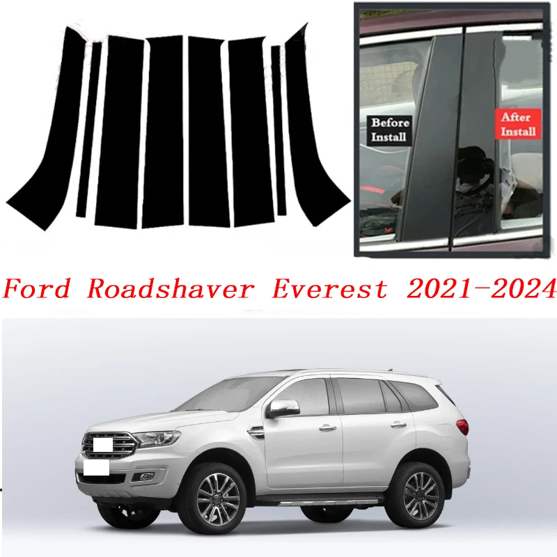 

Suitable for Ford Roadshaver Everest window decoration side door frame cover gloss black center post 2021-2024
