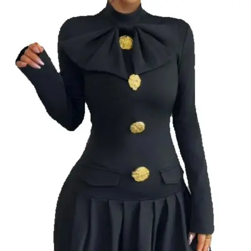 

Elegant & Sweet Bow Button Decor Long Sleeve Autumn Dress for Women 2025 New High Waist Fashion Women's Sexy Slim Dresses