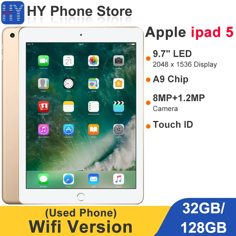 Apple ipad 5. a generación 2017 Modelo Tablet PC iOS Pantalla de 9,7 pulgadas A9 Fusion Chip Cámara de 8 MP + 1,2 MP con Touch ID Versión Wifi (Usado)
