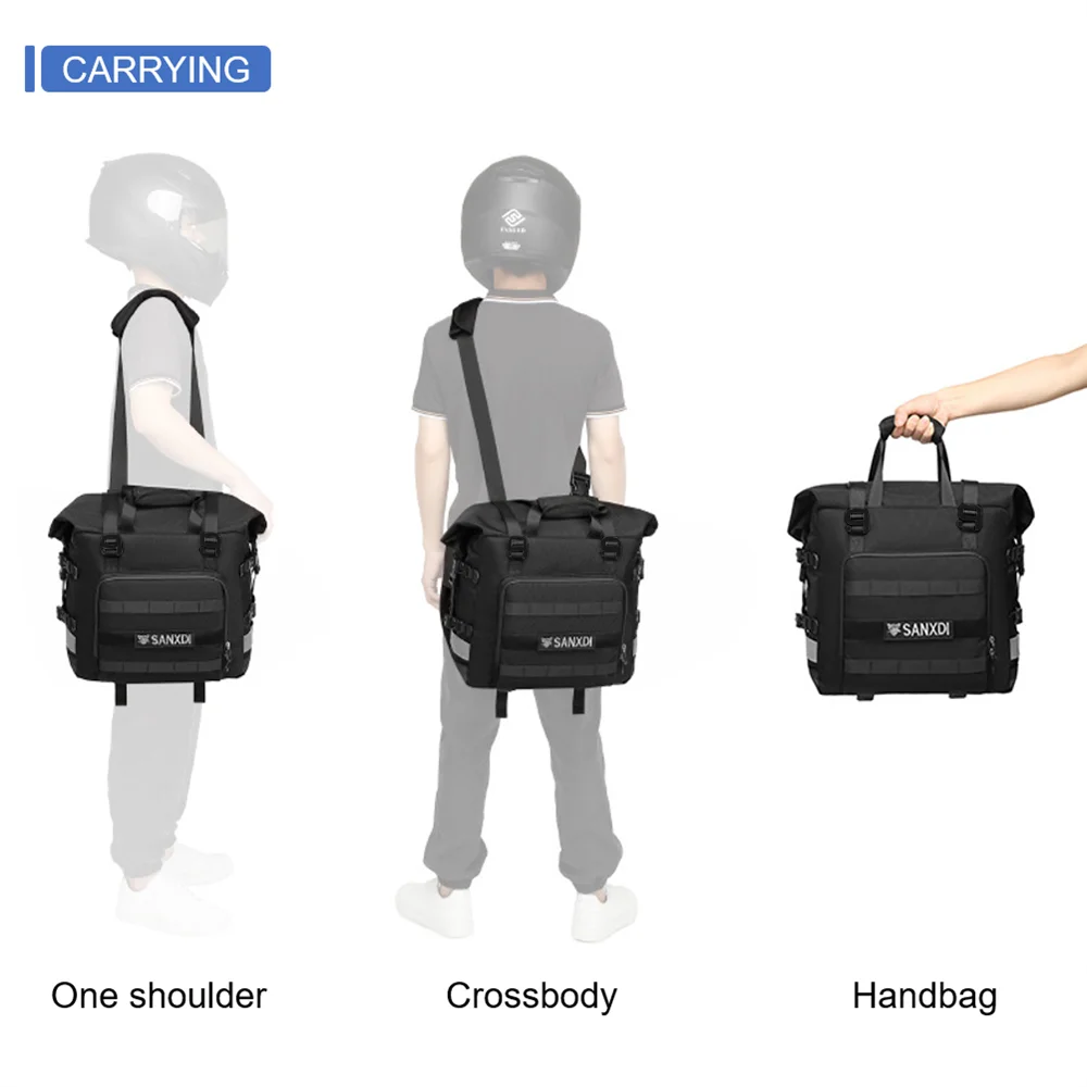 Tas sadel sepeda motor 20L-30L, tas samping Universal dengan 100% dapat dilepas tahan air, tas dalam perjalanan koper sepeda motor