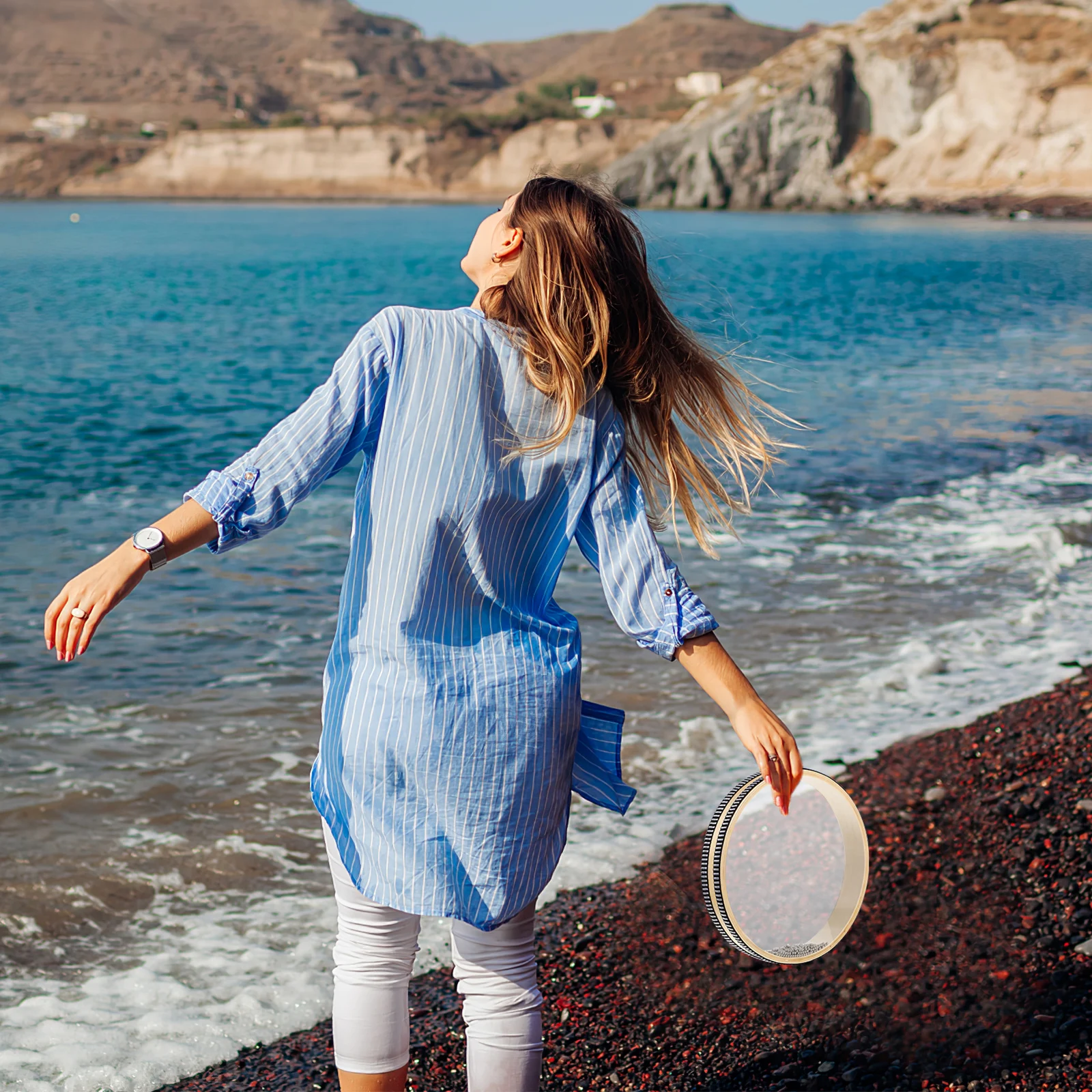 

2 pcs Ocean Wave Drums Premium Wooden Shell Transparent Panel Steel Beads Healing Sound Instrument Meditation s Adults Music