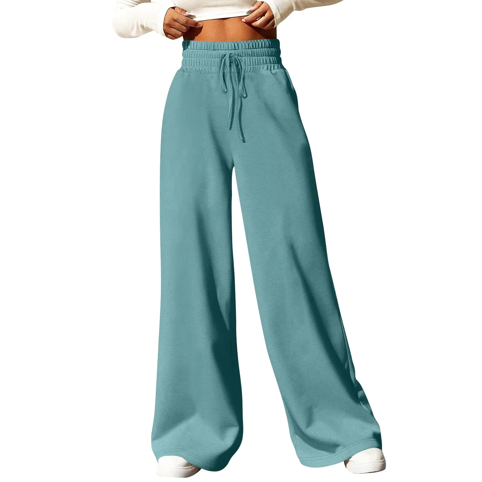 

Minimalism Korean Version Wide Leg Sweatpants Casual Loose Solid Color Comfy Joggers Baggy High Waist Drawstring Trousers Pocket