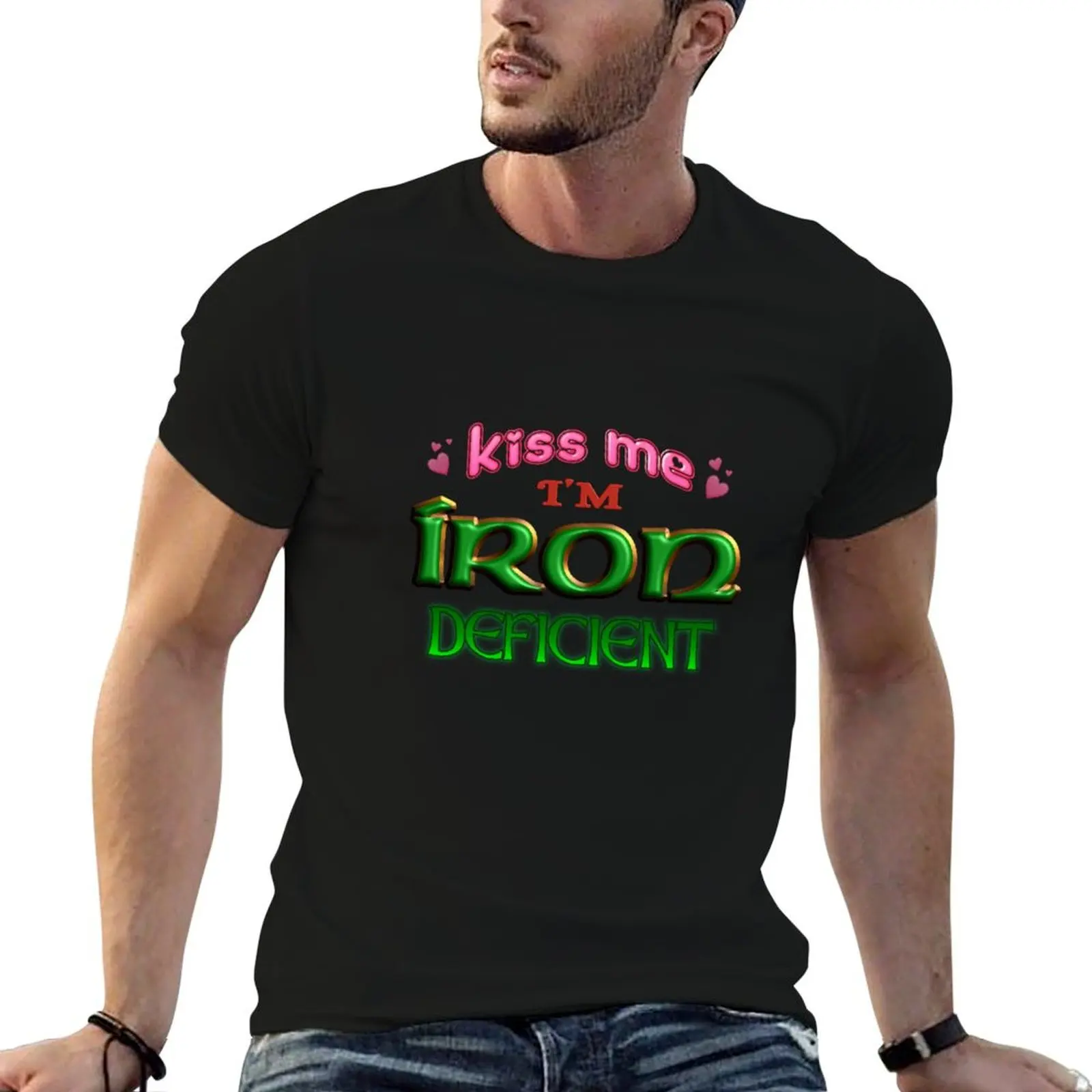 Kiss Me I'm Iron Deficient Funny St. Patrick's Day Irish Anemia T-Shirt Street Style Casual Tee Shirt