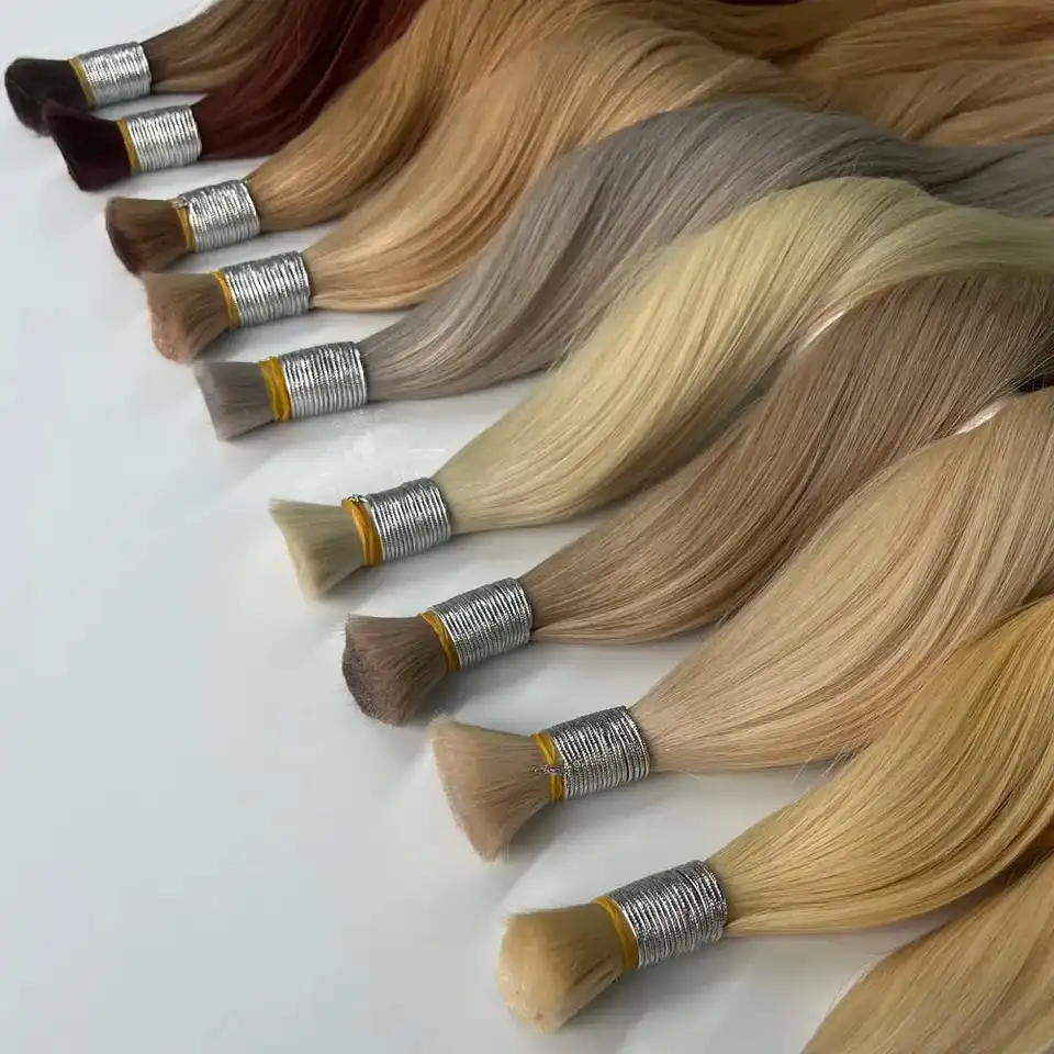 Cabello a granel 100% real, hecho a máquina, Remy virgen, lacio, 18-30 pulgadas, 100g, rubio natural, sin cinta 2