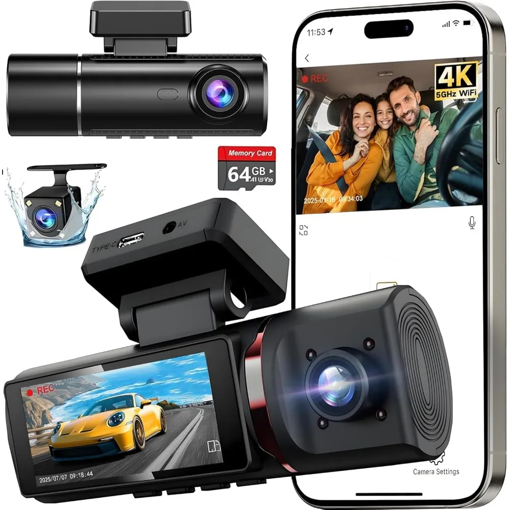 

3 Channel 4K Dash Cam Front 1080P Rear and Inside Camera for Cars 3.16 Inch IPS Screen G Sensor 24H Parking Mode Loop
