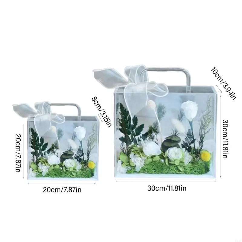 R9JC Portable Acrylic Handheld Flowers Box Clear Gift Bag for Weddings and Engagements