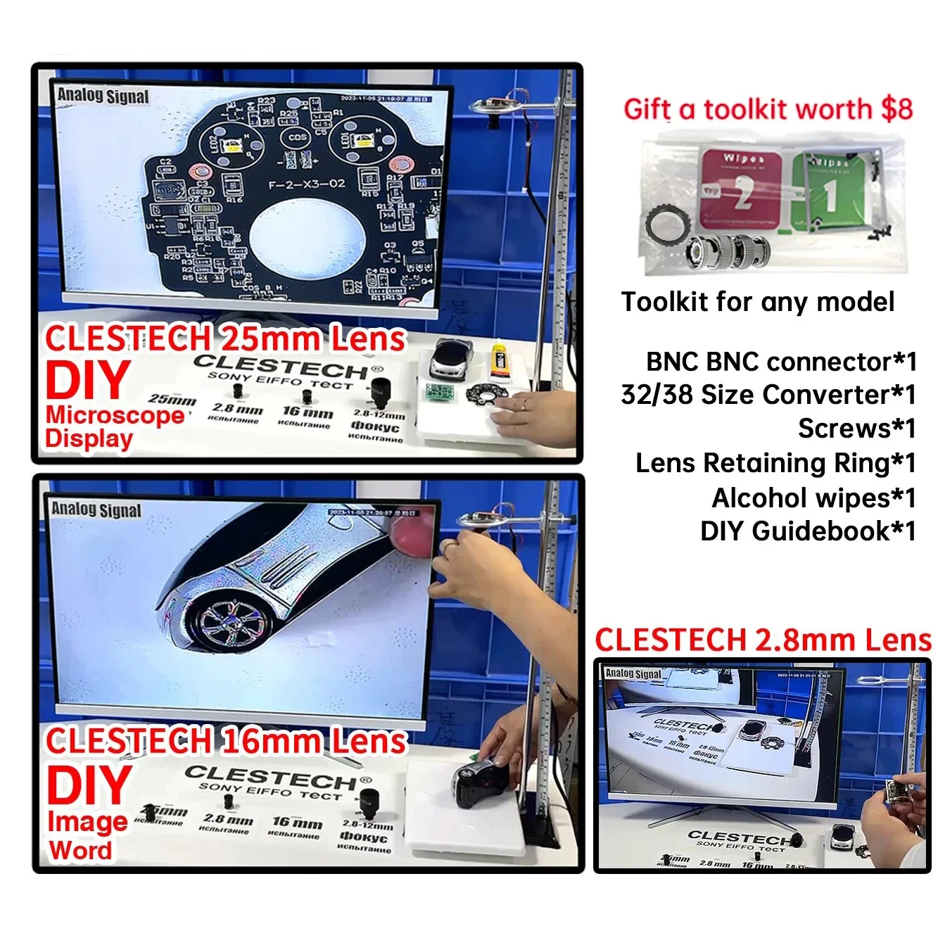 Industry Welding Monitor DIY Microscope 35mm 25mm Lens 5-50mm Focus 1/3Sony Effio CCD 800TVL 4140+673 HD Cctv Camera Chip Module