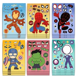 8 Sheets Disney Marvel Spiderman Iron Man Stickers Make a Face Game Sticker Kids Girl DIY Notebook Children Assemble Jigsaw Toys