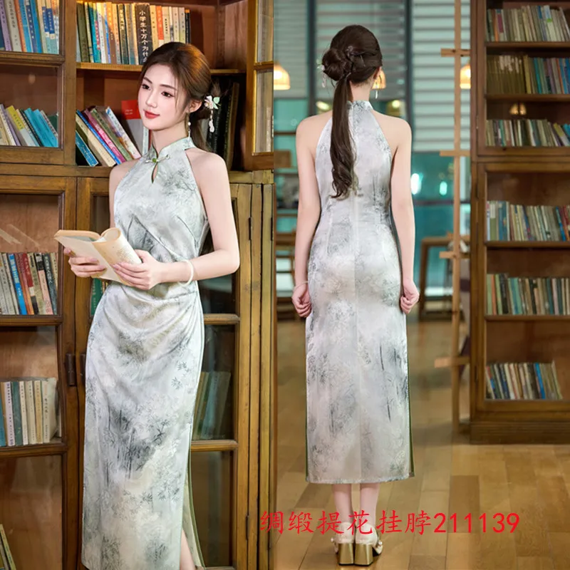 

Новое китайское платье-ципао с открытыми плечами и воротником-стойкой, молодежное, весна-лето 2026, новая модель, облегающее, сексуальное, повседневное