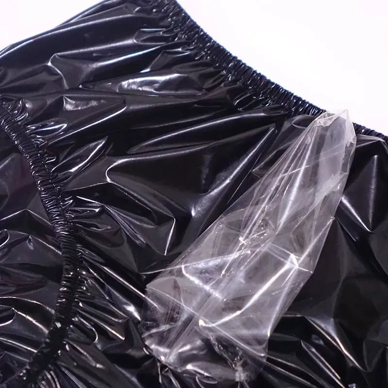 남자 섹시한 EPU 초박형 부드러운 플라스틱 투명 JJ 외장 안전 팬티 블랙 광택 방수 ABDL 성인 아기 팬티