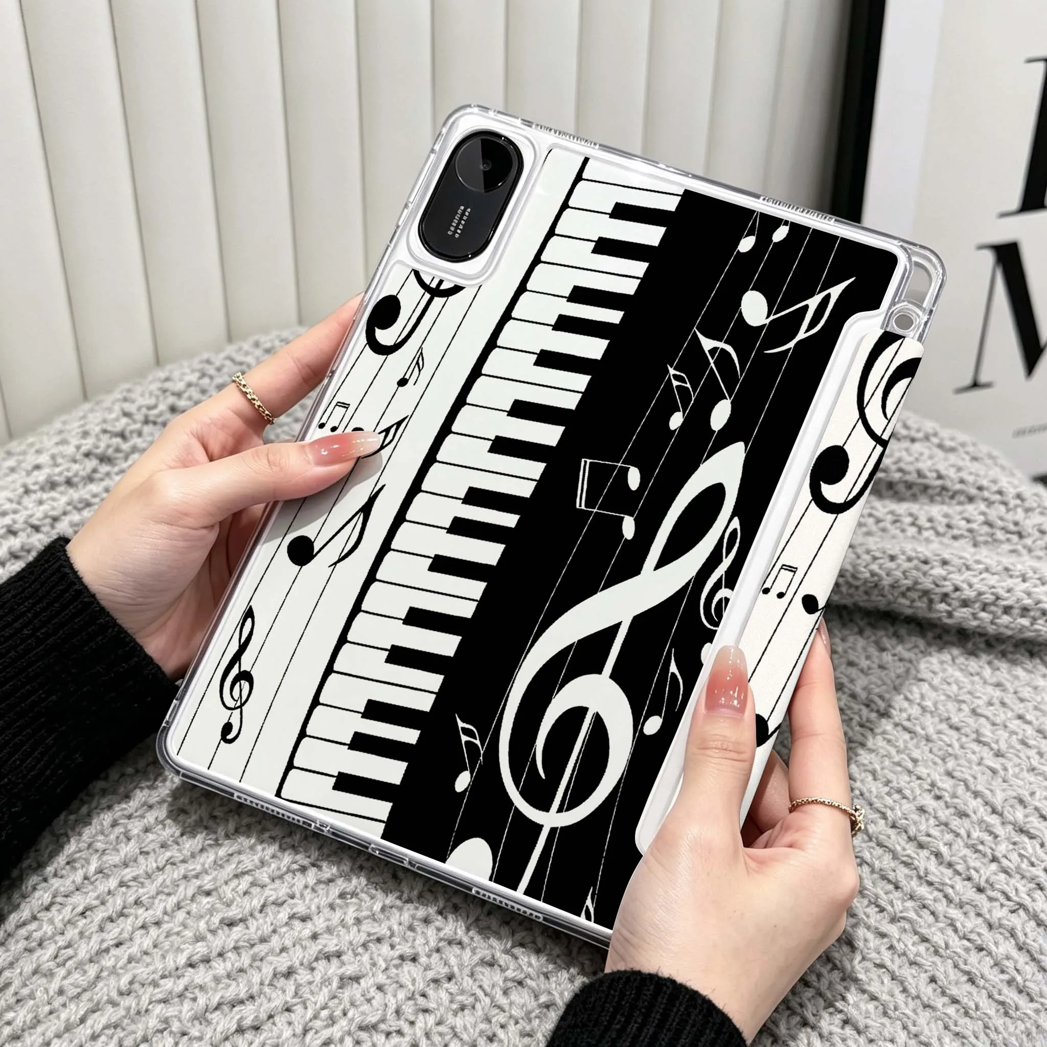Piano Music Notes Case For Xiaomi Redmi Poco Pad 5 6 7 8 Pro SE 11 11.2 12.1 Inch Transparent Y-Shaped Folding Tablet