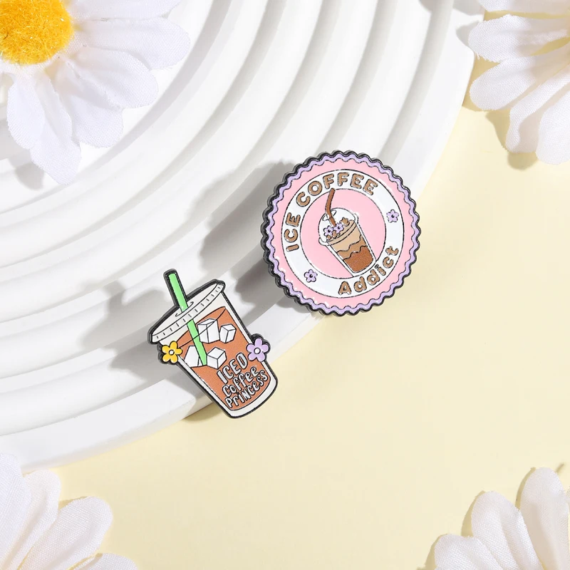 ICE COFFEE Addict Brooch Enamel Pins Custom ICED Coffee PRINCESS Brooches Backpack Lapel Badge Jewelry Gift for Coffee Lovers - view 3